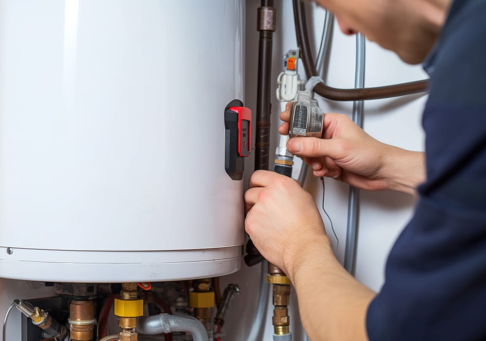 Technician repairing pipes connected to a water heater in Pensacola